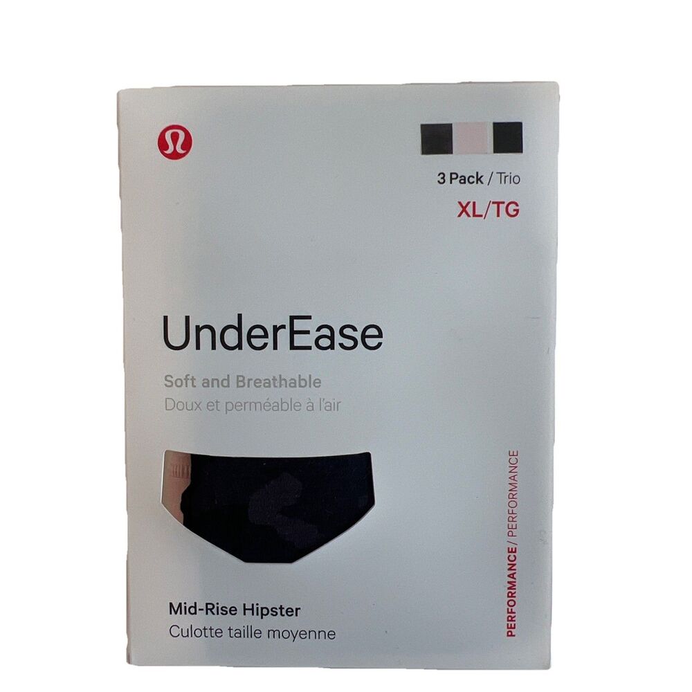 Lululemon UnderEase High-Rise Bikini Underwear 3Pack, BLK/PCLY/SCTL, Size XL